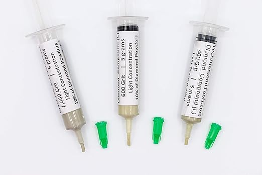 TechDiamondTools Kit of 3 Diamond Lapping Paste Polishing Compound USA Made 400 600 1050 Grit Lapping Compound for Rock Glass Metal Jewelry Resin Marble with 10% of Diamond Powder