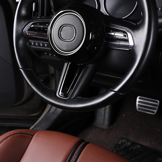 Steering Wheel Decoration Covers Trim Fit for Mazda CX50 Mazda 3 CX30 Accessories, Glossy Black Interior Sporty Accessories for Mazda CX-50 Hybrid 2023-2026 Mazda 3 CX-30 CX 30 2020-2025