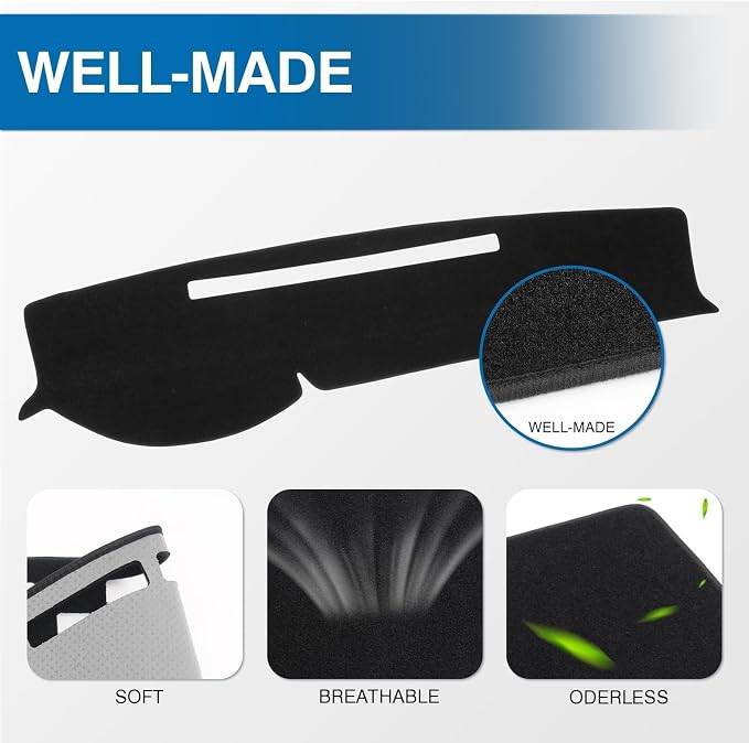 KUST Black Dash Cover for Toyota Tacoma 2005-2015 Pickup Non-Slip Dashboard Cover Polyester Center Console Dash Cover Interior Accessories for Tacoma Windshield Sunshade No Glare