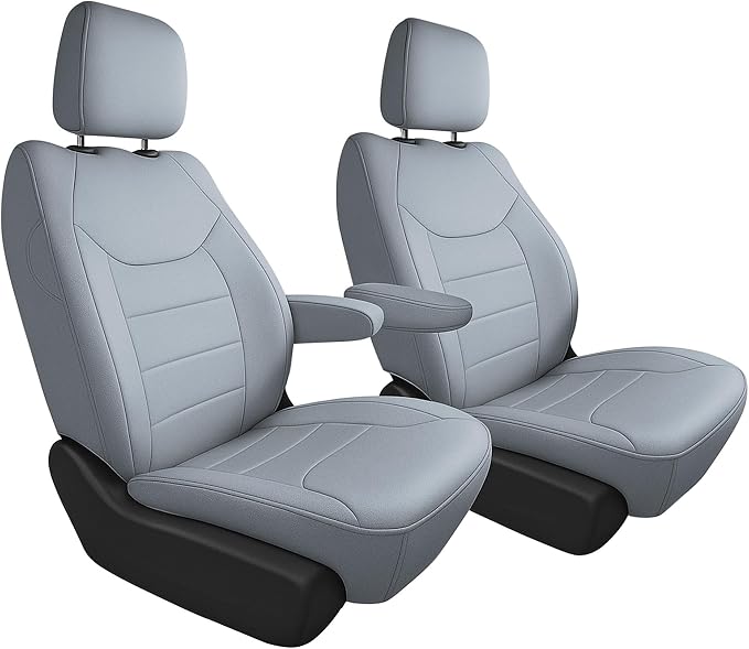 FH Group Custom Fit Car Seat Covers Specifically Made for Chrysler Pacifica 2021-2025 Front - Front Set (with DVD No Armrest), Faux Leather, Solid Gray