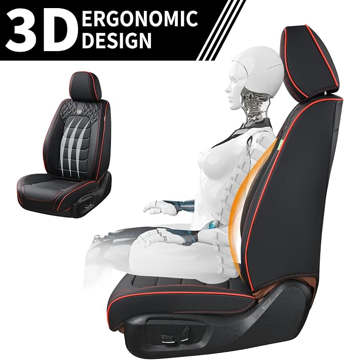 FLORICH Seat Covers Full Set,Leather Seat Covers, Front and Rear Seats Cover 5 Seats, Waterproof Car Seat Cushion Protector Accessories for Sedan SUV Pick-up Truck(Black&Red line, Full Set)