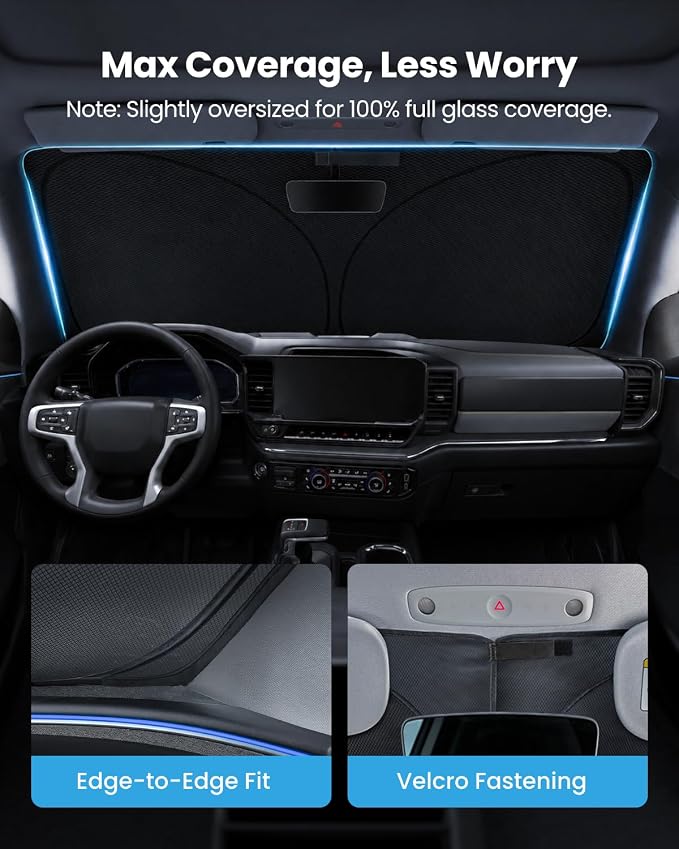 REEVAA 2026 3rd Pro Windshield Sunshade for 2019-2026 Chevrolet Silverado 1500 | Dual-Layer Heat & Sun Defense, OEM Design | Foldable Sun Shade Car Accessories with Storage Bag