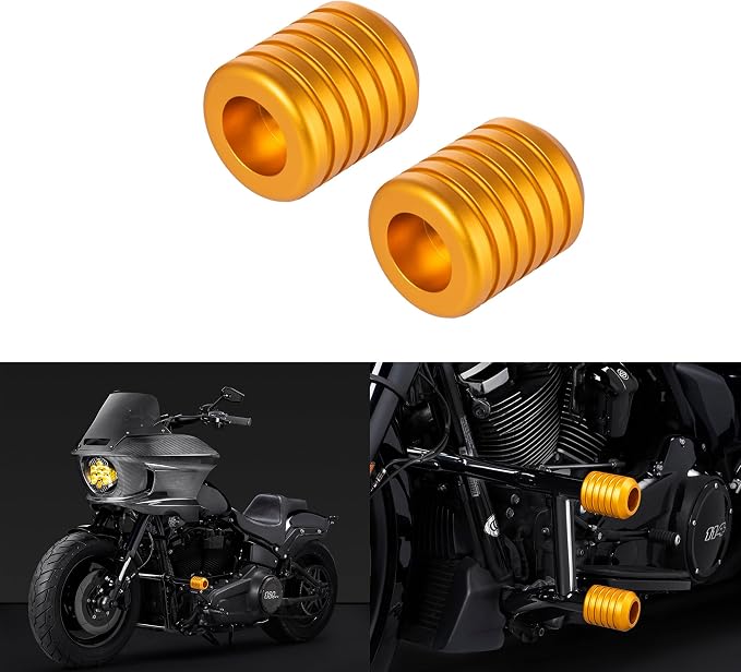 Advanblack Motorcycle Frame Sliders Machined CNC Alumium Crash Bar Slider Fit All Flat Out & Highway 1 1/4" Crash Bar Saddlebags Guards (Gold)