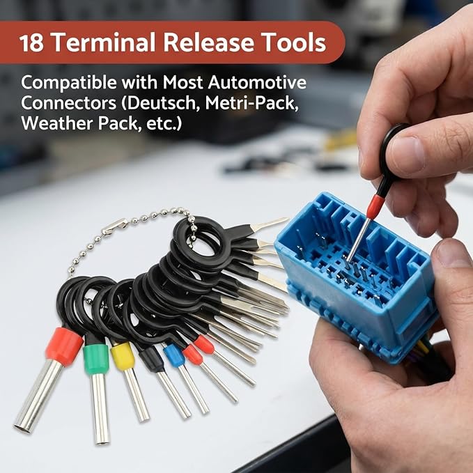 Automotive Electrical Disconnect Pliers Kit with 7 Pliers, 18 Terminal Removal Tools, Digital Voltage Test Pen & Storage Bags, Electrical Connector Removal Tool for Roadside Repairs on Most Cars
