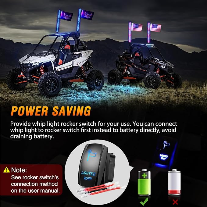 Nilight LED Fat Whip Light 2PCS 3FT RGB Lighted Antenna Whips with Remote & App Control DIY Chasing Patterns Brake Reverse Turn Lights for ATV UTV Polaris RZR Can-am Dune Buggy Pickup Trucks Jeep