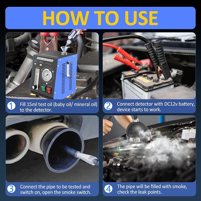 Automotive Smoke Machine, Professional Leak Detector Built-in Air Pump Flow Meter 19PSI Leak Diagnostic Tester Tool Unit Kit 12V EVAP Dual Mode for All Vehicles Pipe Systems, ATV, Boat, Motorcycle