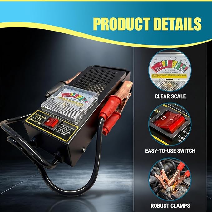Car Battery Load Tester, 6V 50AMP/12V 100AMP Alternator Voltage Tester with Alligator Clips, Automotive Battery Health Checker Diagnostic Tool for Cars/RVs/Motorcycles/ATVs/Boats (Black)