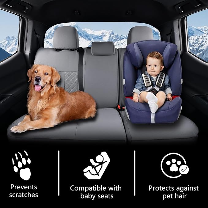 Truckiipa Seat Covers Full Set for Toyota Tacoma, Waterproof Leather Fully Covered Truck Seat Covers Fit for 4th Gen 2024 2025 2026 Toyota Tacoma Double Crew Cab, Full Set, Gray