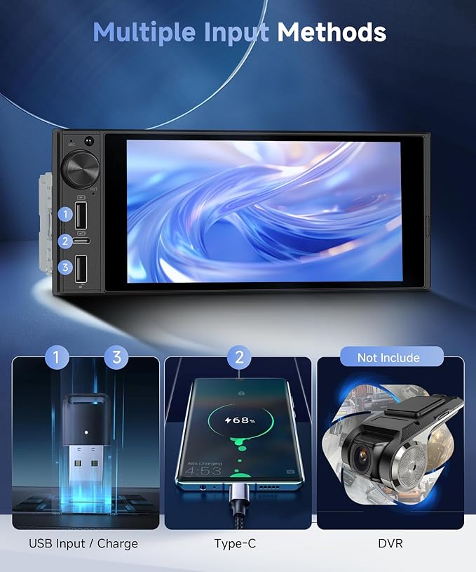 Single Din 6 Inch Incell Touch Screen Car Stereo Wireless CarPlay Android Auto with Backup Camera Mirror Link Bluetooth FM USB EQ SWC