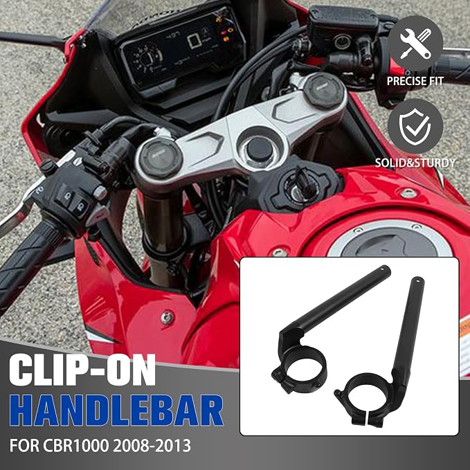 49mm Clip On Handlebars Replacement for Honda CBR1000RR 2008-2013 Left & Right Aluminum Motorcycle 7/8" Clip On Fork Tube Handlebars