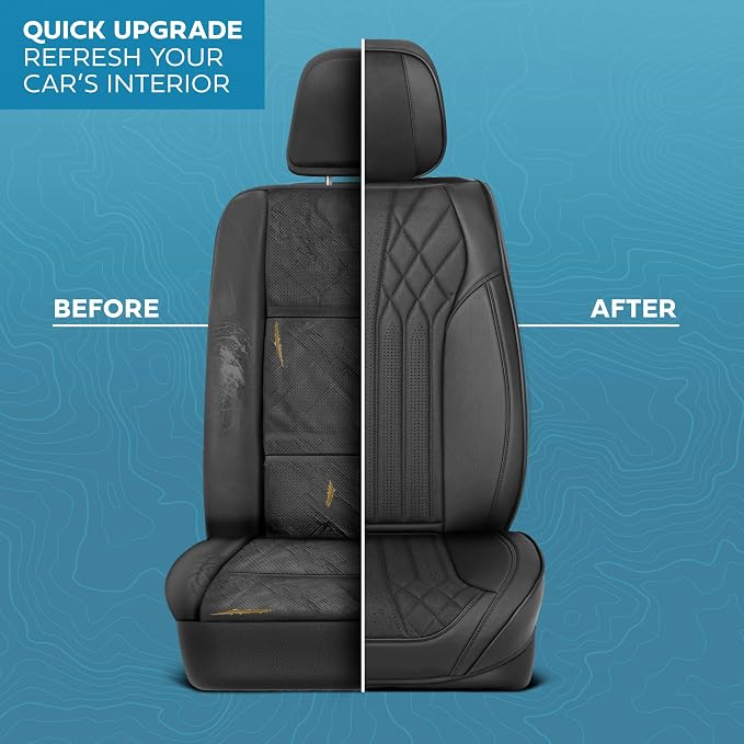 MotorBox Elite Edition Faux Leather & Suede Seat Covers for Cars, Trucks, & SUV - 2 Black Car Seat Covers for Front Seats - Universal Fit Car Accessories Automotive Interior Cover Protector for Cars