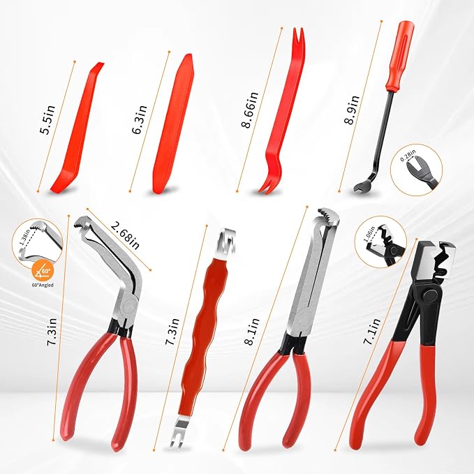 8PCS Electrical Disconnect Pliers, Automotive Electrical Plug Connector Disconnect Tool, Connector Separator,Hose Clamp Pliers and Red trim removal tool set，Applicable to Cars, Trucks, and SUVs