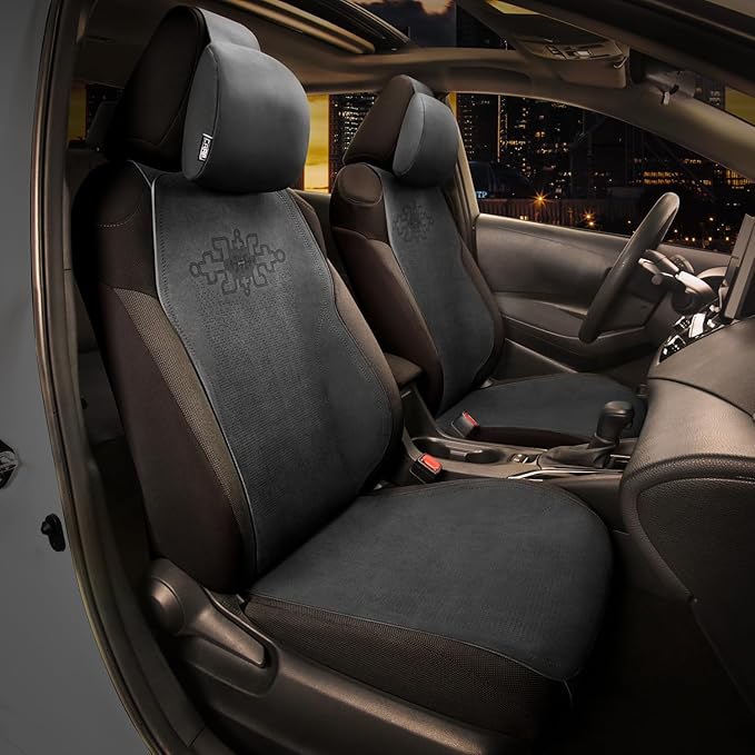 Protex Plus Series Front Row Set Seat Covers Microsuede Upholstery Universal for Cars Trucks SUV, Black, CA-SC-PRO-Plus-F-BK