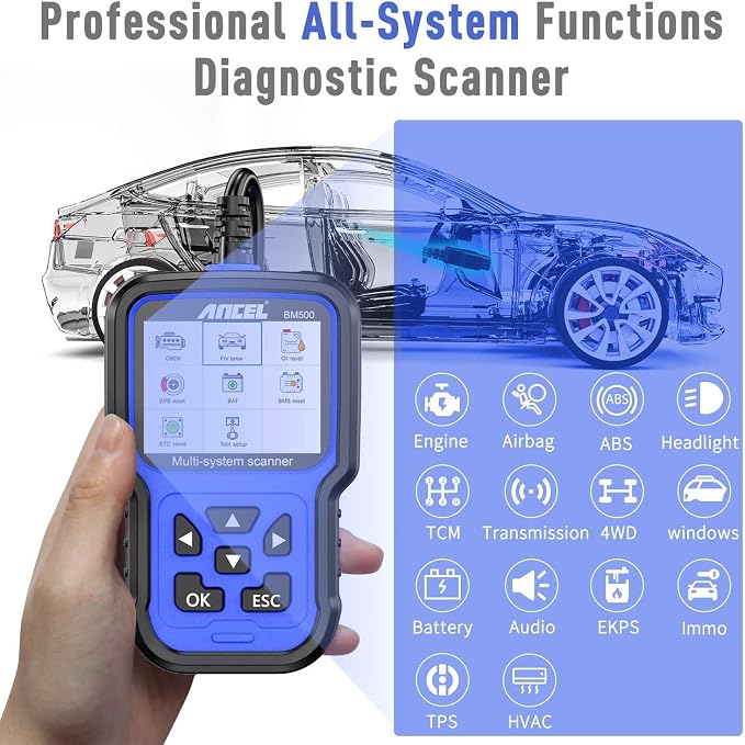 ANCEL BM500 All System OBD2 Scanner for BMW Mini with ANCEL Case for OBD2 Scanner, Protective and Storage Box (L) for All ANCEL Products