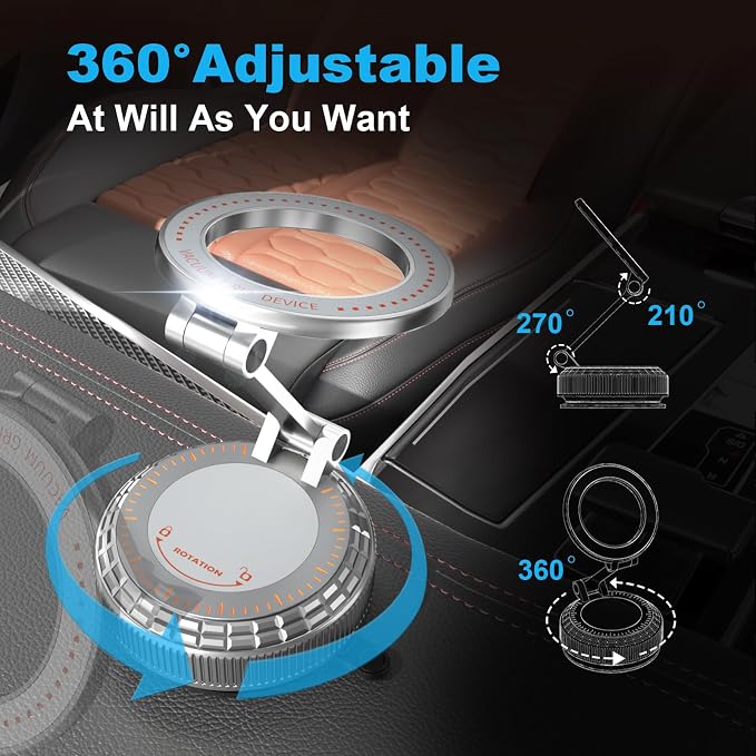 Metal Magnetic Car Phone Holder, 360° Adjustable Magsafe Car Phone Mount, Vacuum Suction Cup Phone Holders for Your Car for iPhone 17-12 Pro Max Air Plus & Android (Silver)