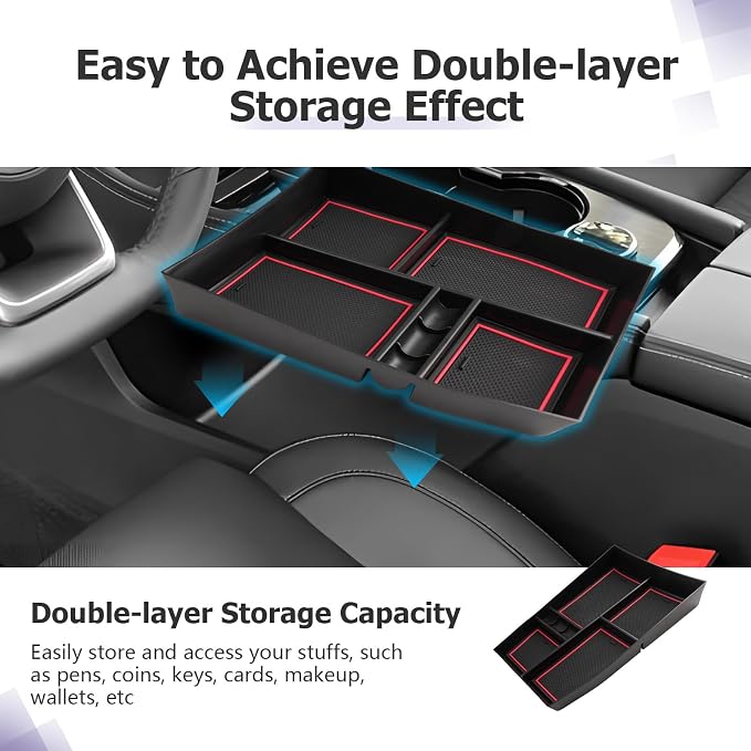 LUWU 2025 2026 Rogue Lower Center Console Tray Storage Box for 2021 2022 2023 2024 2025 2026 N issan Rogue Accessories Armrest Console Organizer ABS Material Red-trim