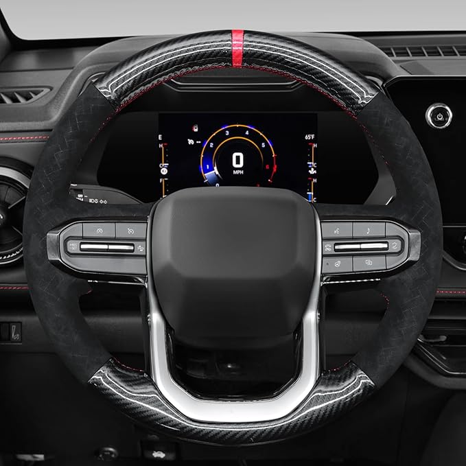MEWANT Hand Stitch Shiny PU Carbon Fiber Embossed Athsuede Steering Wheel Cover for Chevy Colorado ZR2 Bison 2023-2024