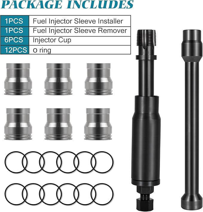 C7 Injector Sleeve Cup Removal Installation Tool with Parts Kit Compatible with Caterpillar CAT 3126 / 3126B C7 C9 with Style HUEI injectors