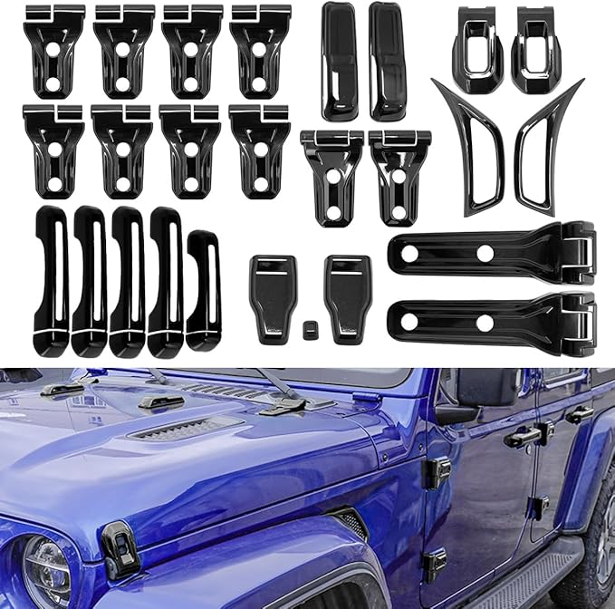 Barong for Jeep Wrangler JL JLU 2018-2025 Accessories Exterior Decoration Door Hinge Handle Engine Hood Hinge Hood Latch Wheel Eyebrow Side Air Outlet Rear Window Hinge Cover 26PCS Full Set (Black)