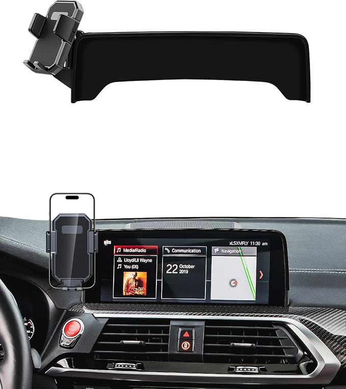 PZK Car Phone Holder for BMW X3 2018-2021/ BMW X4 2019-2021 Accessories 10.25/10.3-Inch Screen Fixed Clip Auto Lock Car Phone Mount with Sunglasses Storage Box 360° Rotation Fit 4.0-7.0'' Phones