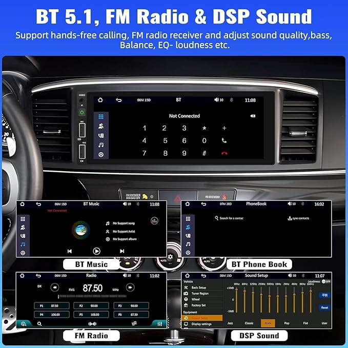 Single Din Car Stereo with Apple CarPlay Andriod Auto Bluetooth-5.0 Handsfree, 6.86" HD Touchscreen,1 Din Car Audio Receivers wtih EQ Mirror Link FM Radio USB Fast Charge,SWC+Backup Cam
