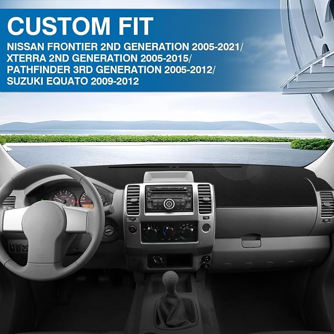 KUST Black Dash Cover for Nissan Frontier 2005-2019 2020 2021/Xterra 2005-2015/Pathfinder 2005-2012, 2009-2012 Suzuki Equator Polyester Dashboard Cover Non-Slip Sunshade Windshield No Glare