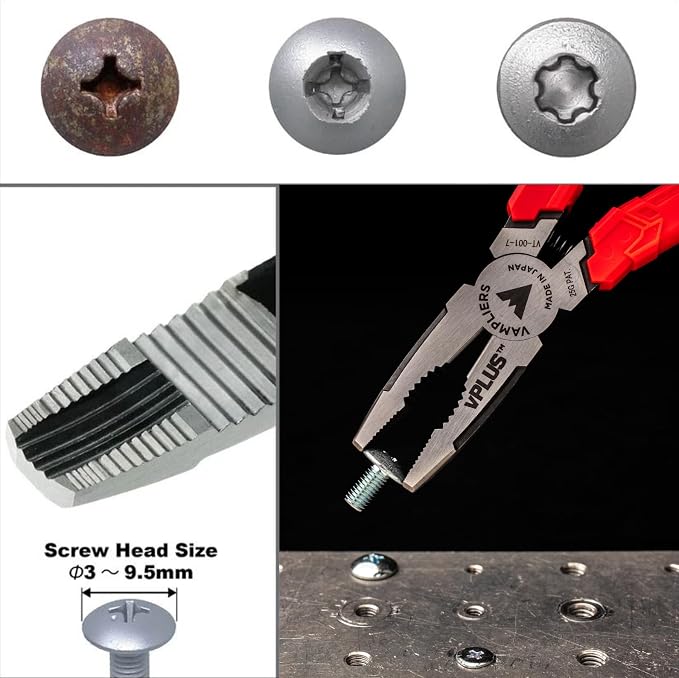 VAMPLIERS 7" Stripped Screw Extractor Pliers. Made in Japan. Multipurpose Combination Linemans Pliers remove Damaged/Rusted/Specialty Screws & Fasteners.
