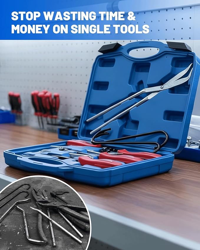 10-Piece Drum Brake Tool Kit with Case & Gloves - Professional Brake Spring Pliers, Remover, Installer, Compressor & Spoon Adjusting Tool Kit for Auto Repair - Heavy-Duty 45# Carbon Steel