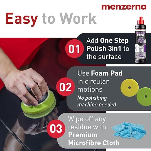 menzerna One-Step Polish 3in1 I Medium Cut Polish with High Gloss Finish & Seal in One I Buffing & Polishing Compound for Car Maintenance I Swirls, Holograms & Scratches I Car Body Repair I 16 fl oz.