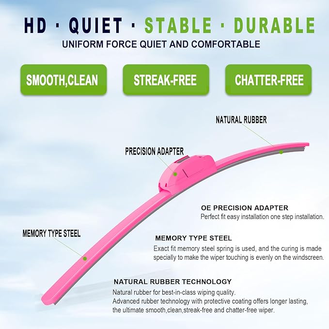 OEM QUALITY 24" + 24" PARRATI Premium All-Season Hot Pink Windshield Wiper Blades (Set of 2)