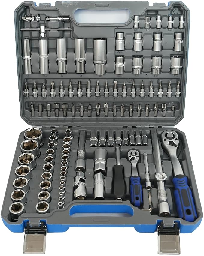 108 Pcs 72-Tooth Ratchet Socket Set, 1/2" & 1/4" Drive Set | Automotive Tool Set for Car Repair - Heat-Treated Alloy Steel The Latest Technology Metric Car Tool Set