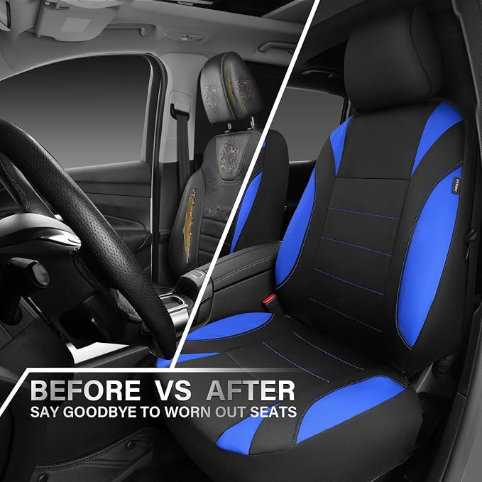CAR PASS Neoprene Wetsuit Seat Covers, Waterproof Car Seat Covers Full Sets with 5mm Composite EVA, Universal Fit for Car Sedan, SUV Trucks Anti Slip with Airbag Compatible(Black Blue