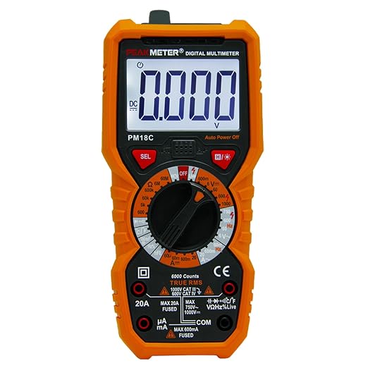 PM18C High Performance Digital Multimeter with AC/DC Voltage, Current Measurement Electrical Tester with 6000 Counts Orange Cover