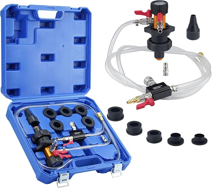 Coolant System Refiller Kit with 5 Adapters Radiator Pressure Tester Kit Eliminate Trapped Air Coolant Vacuum Refill Kit