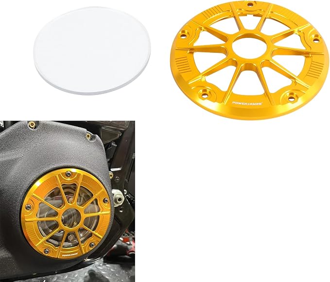 POWER JAMES Gold Visible Aluminum Primary Cover Clutch Derby Cover with Transparent PC Acrylic Fits for Harley Davidson 2018-2024 Softail Models
