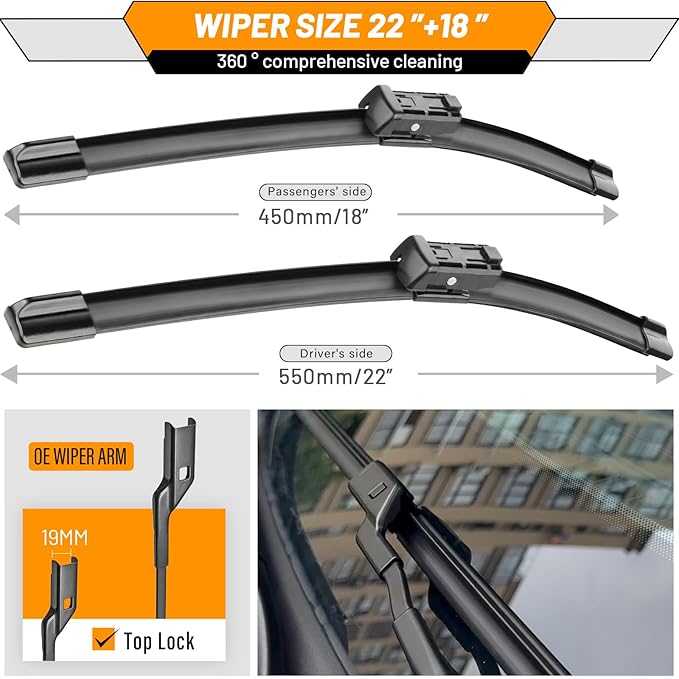 OEM Quality Windshield Wiper Blade Replacement for Chevy Colorado GMC Canyon 2015 2016 2017 2018 -High Performance Original Equipment Front Wipers -Factory OE Style 22"+18"