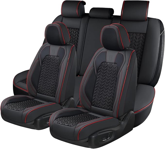 Coverado Seat Covers Full Set, Seat Covers for Cars, Car Seat Covers Winter, Breathable Faux Leather Car Seat Protector Car Seat Cushion, Black Car Seat Covers Universal Fit for Most Cars SUVs Trucks