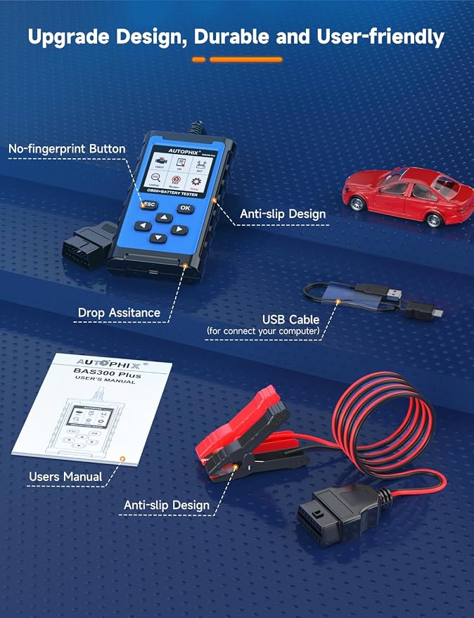 AUTOPHIX 2 IN 1 OBD2 Scanner with Battery Tester, BAS300 Plus 12V 100-2000 CCA Battery Charging Cranking Test Car Code Reader, Full OBD2 Diagnosis Check Engine Diagnostic Scan Tool Battery Load Tester