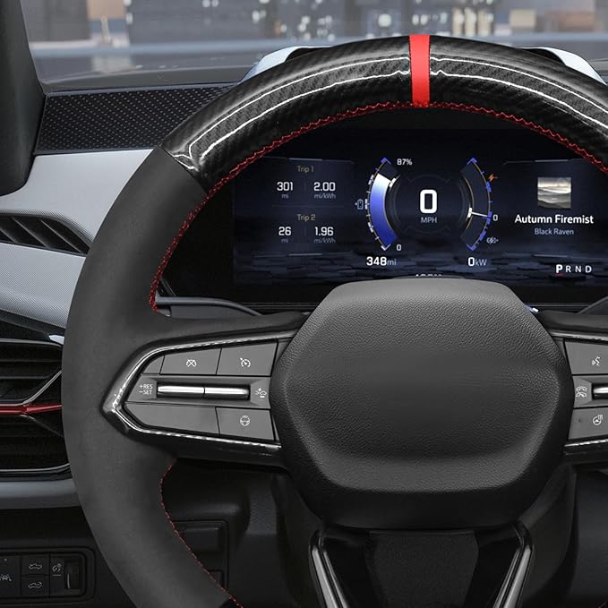 MEWANT Hand Stitch Black Suede Carbon Fiber Steering Wheel Cover for Chevy Equinox RS 2025 Silverado EV RST 2024-2025