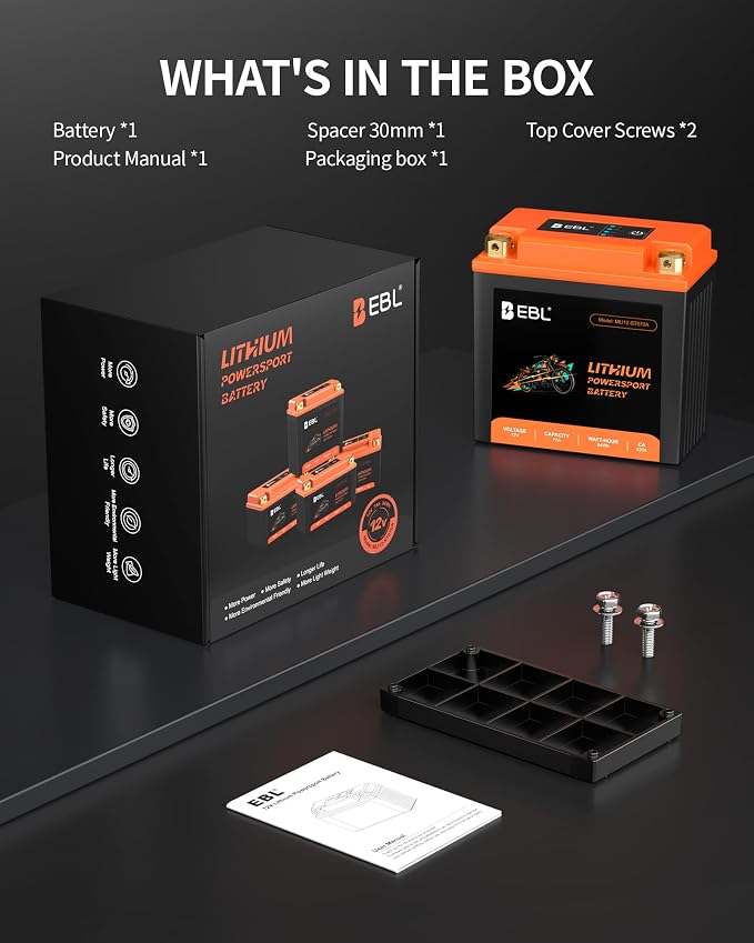 EBL Lithium LiFePO4 Motorcycle Battery 12V 7Ah, 210CCA, ATV, UTV, Jet Ski, 4 Wheeler, Quad, Riding Lawn Mower, Tractor, Scooter, PWC, Seadoo, Polaris and Generator Battery