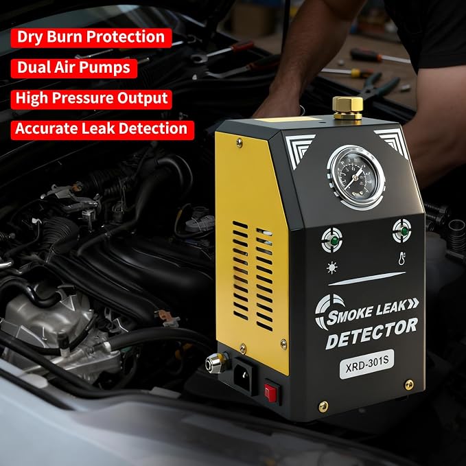 Automotive Smoke Machine with Built-in Air Pump and Pressure Gauge - 12V DC Smoke Machine for 12V Cars, Motorcycles, Trucks, Boats & ATVs