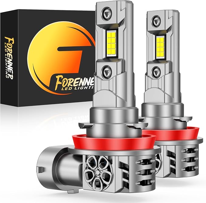FORENNER Upgraded H11 Light Bulbs, 1200% Brighter 45000LM 6500K White High-Performance H9 H8 Fog Bulb, Non-Polarity Plug and Play, CANbus Ready, Headlight Adjusting Screws Pack of 2
