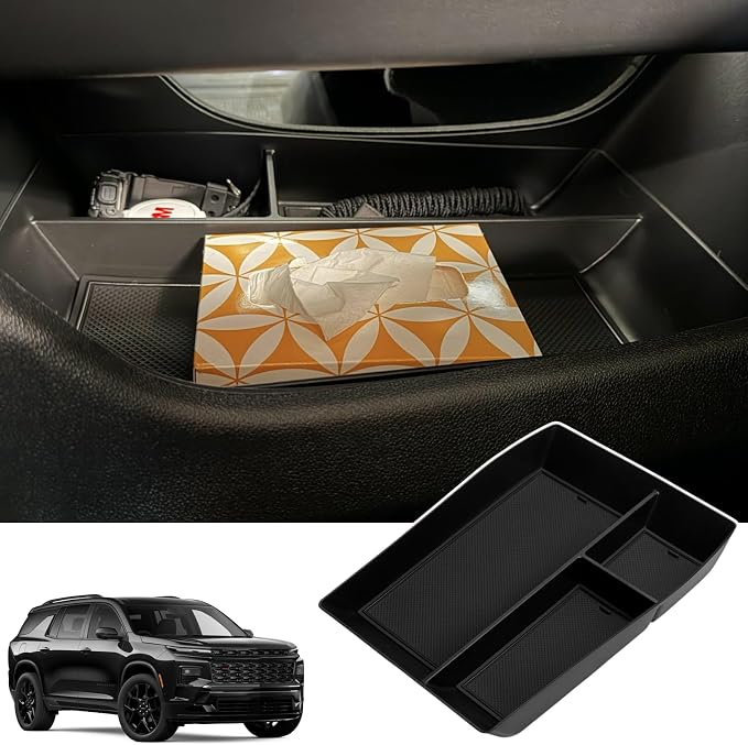 Lower Center Console Organizer Tray for 2026 2025 2024 Chevy Traverse Z71/GMC Acadia Elevation/AT4/Denali Console Storage Compartments Interior Accessories - ABS, Black