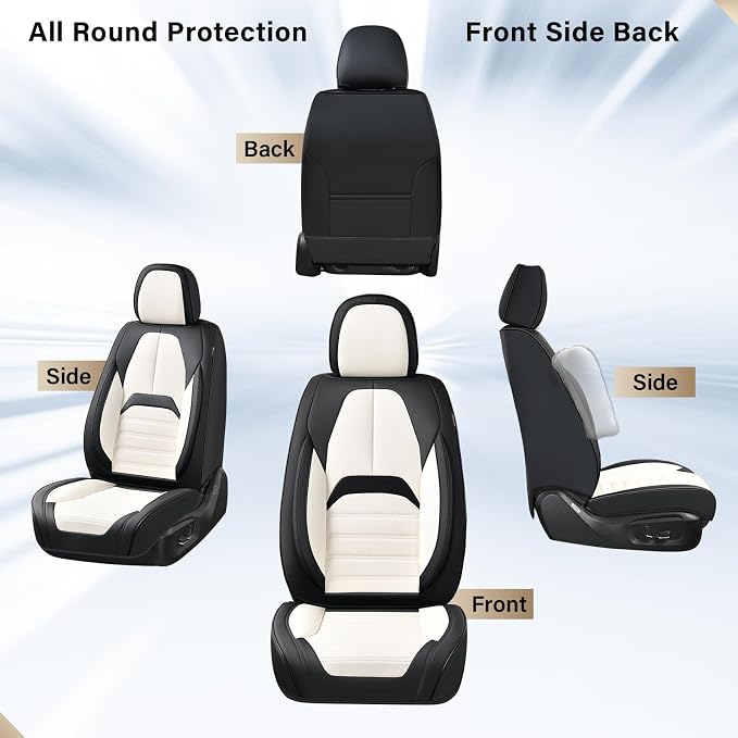 Coverado Waterproof Nappa Leather Car Seat Covers, Automotive Seat Covers，Front Car Seat Cushion & Car Seat Protector, Seat Covers Universal Fit for Most Cars, SUVs,Trucks,Black&White