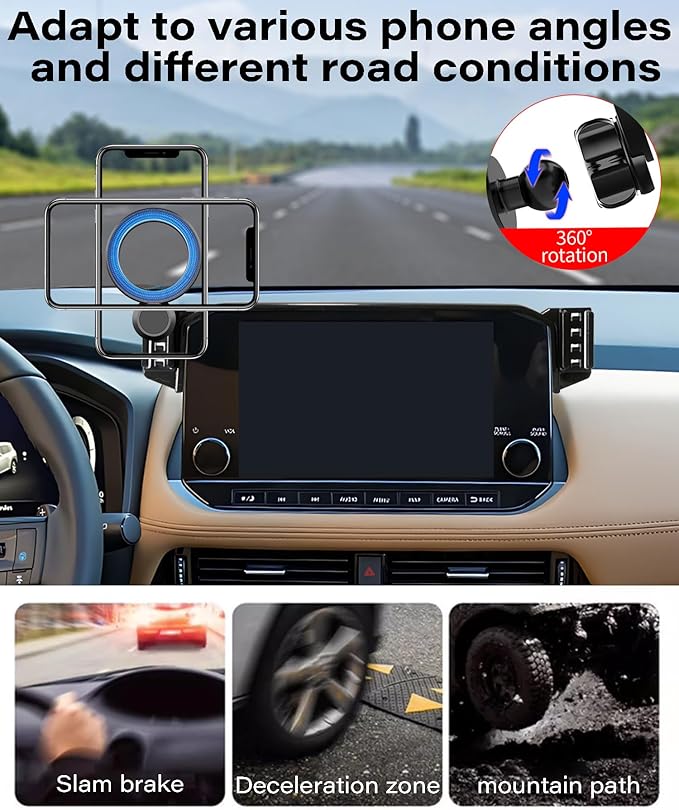 Magnetic Car Phone Mount for 2021 2022 2023 Nissan Rogue Accessories, for MagSafe Strong Magnets Cell Phone Holder 9-Inch Screen Cradles, with Portable Phone Gripper 360° Rotation