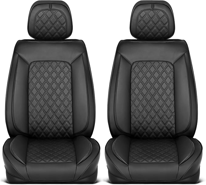 MotorBox Elite Edition Faux Leather Seat Covers for Cars, Trucks, & SUV - 2 Black Car Seat Covers for Front Seats - Universal Fit Car Accessories Automotive Interior Cover Protector for Most Vehicles
