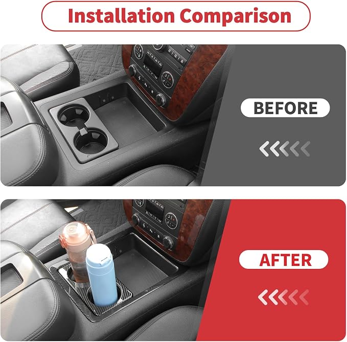 Linskip Non-Covered Center Console Cup Holder Trim Compatible with 2007-2013 Chevy Avalanche Silverado Suburban Tahoe & GMC Yukon/Sierra, Cup Holder Trim, Interior Accessories Carbon Fiber