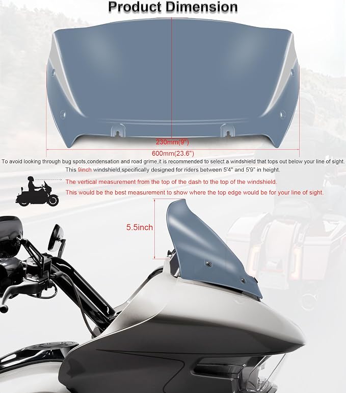 9" Wave Windshield Windscreen Wind Splitter Compatible with Harley Davidson CVO Road Glide FLTRXSE 2023-up, CVO Road Glide ST FLTRXSTSE 2024-up, Road Glide FLTRX 2024-up (Tint)