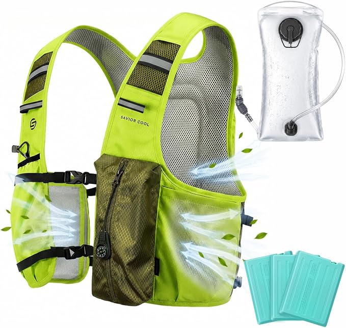 Cooling Hydration Vest with 2L BPA-Free Water Bladder, Running Vest with 3 Removable Cooling Packs, Lightweight Outdoor Hydration Pack for Hot Weather, Hiking, Cycling, Training
