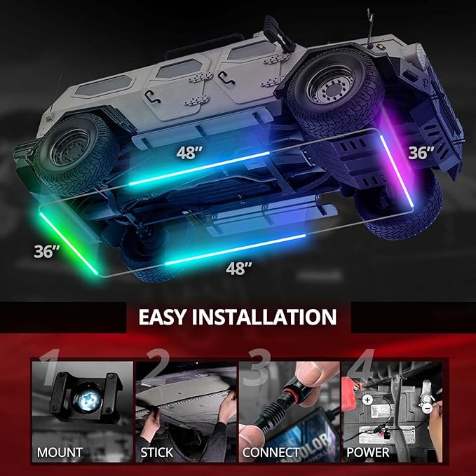 DreamColor Interior & Underglow RGB-IC LED Chasing Lights Bundle Kit with APP & Remote, Neon Accent Under Dash Lights for Car Accessories, Ambient Music Modes, 8PCS Flexible Light Strips